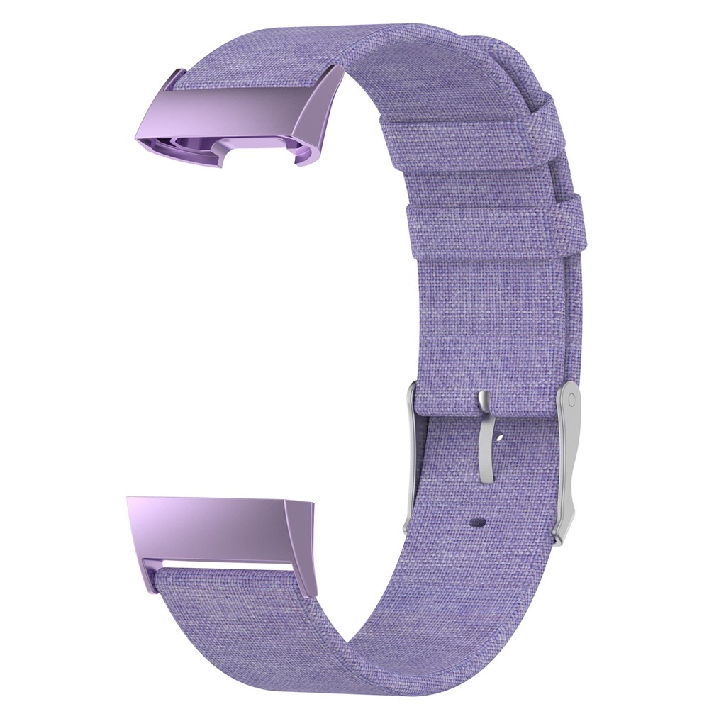 Stylish Canvas Watch Band with Stainless Steel Connector for Fitbit Charge 3 - Purple-2