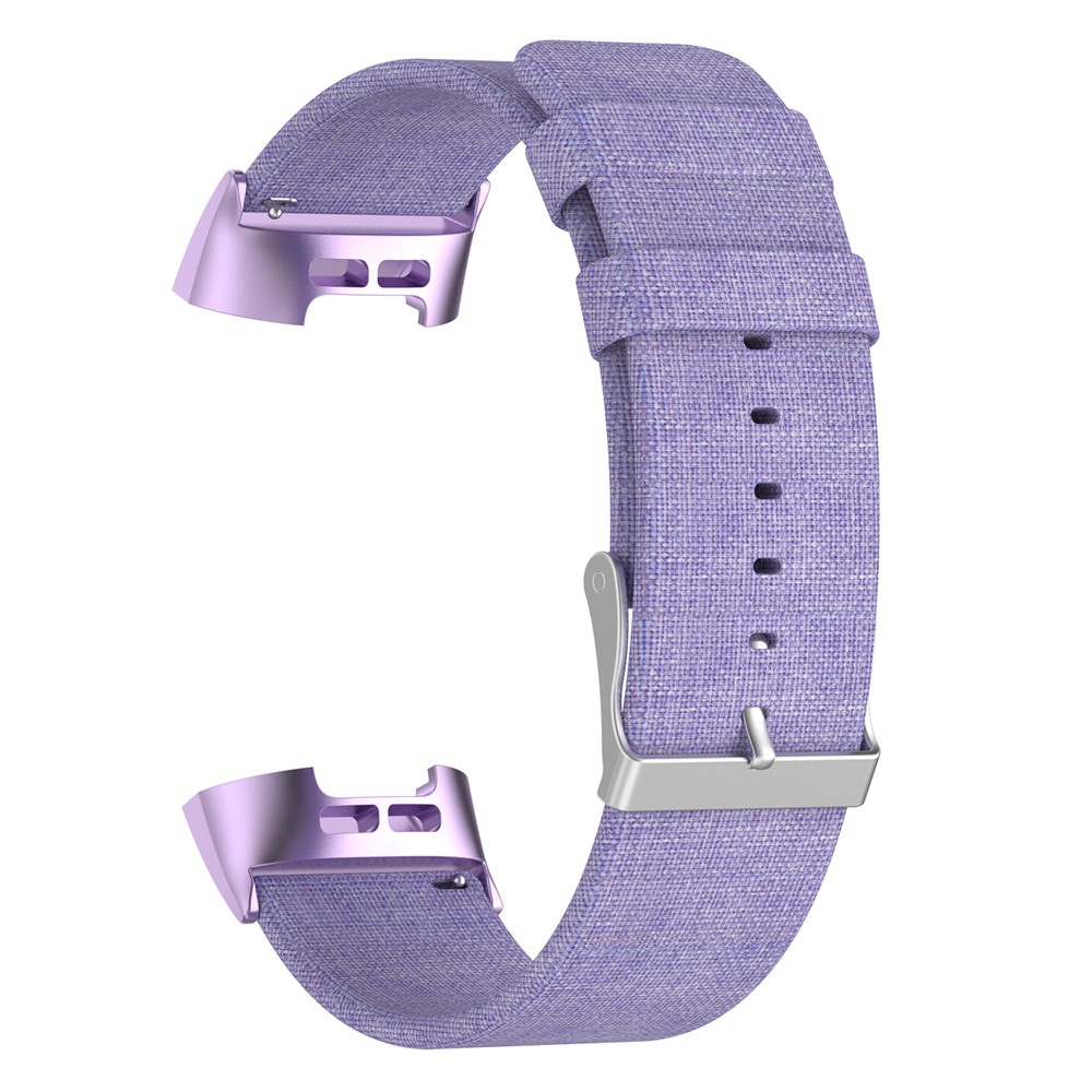 Stylish Canvas Watch Band with Stainless Steel Connector for Fitbit Charge 3 - Purple-3