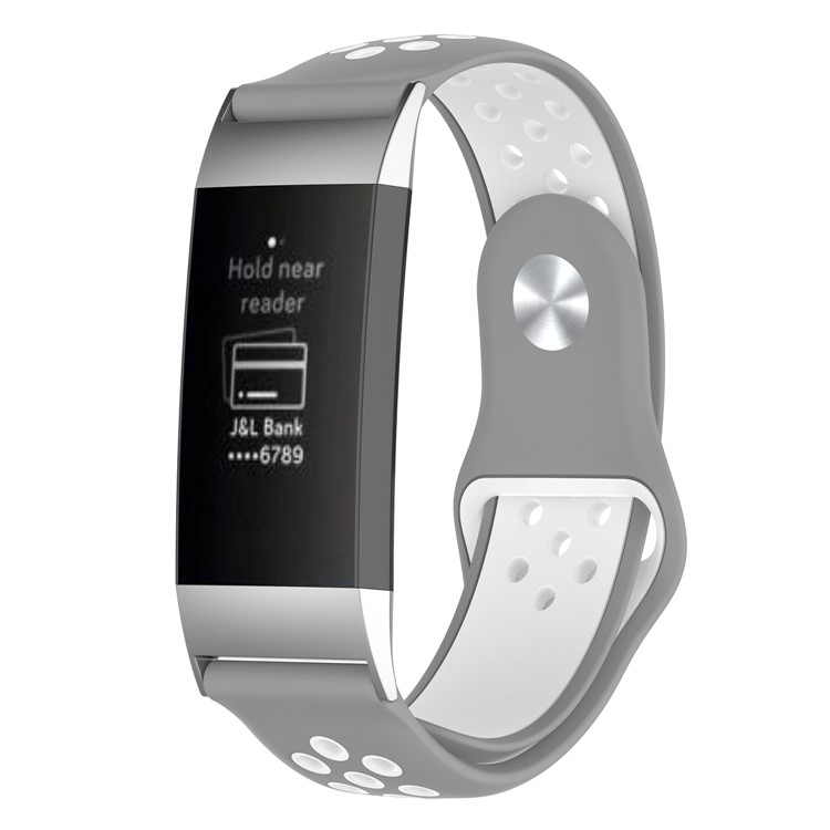 Bi-color Silicone Watch Strap with Stainless Connector for Fitbit Charge 3 - Grey / White-1