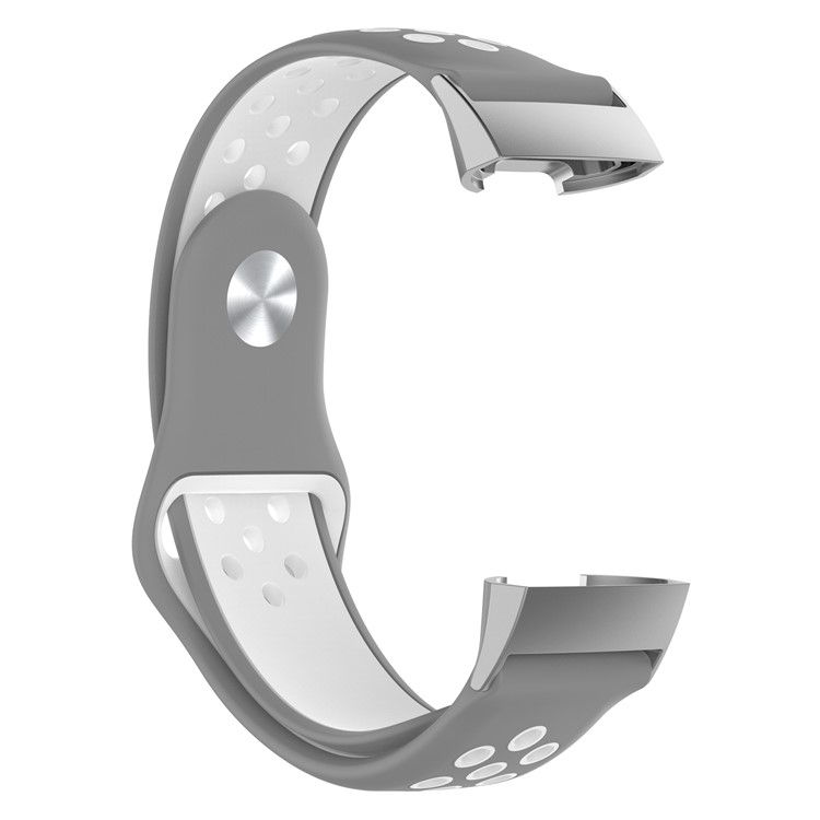 Bi-color Silicone Watch Strap with Stainless Connector for Fitbit Charge 3 - Grey / White-2