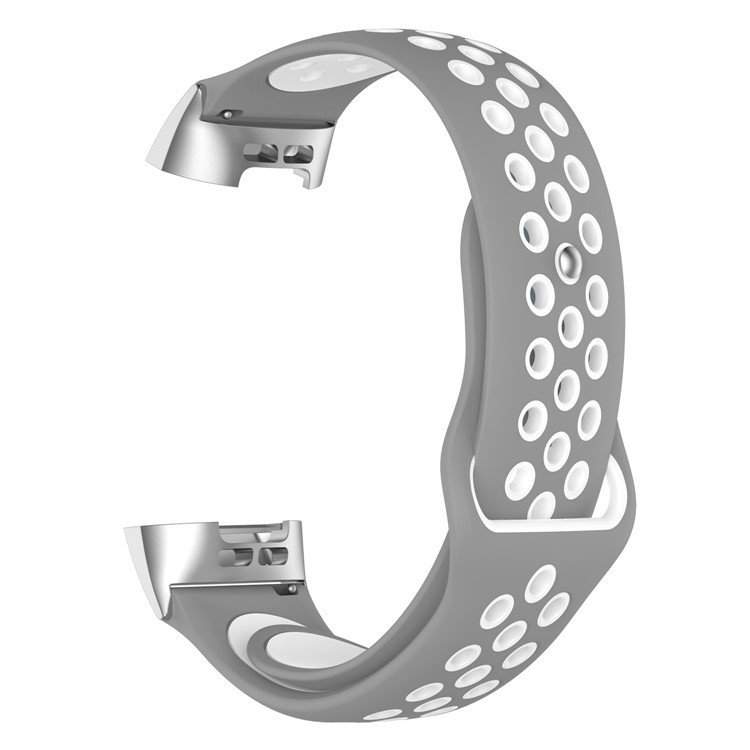 Bi-color Silicone Watch Strap with Stainless Connector for Fitbit Charge 3 - Grey / White-3