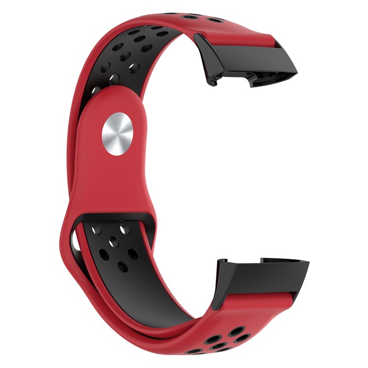Bi-color Silicone Watch Band Replacement with Stainless Connector for Fitbit Charge 3 - Red / Black-2