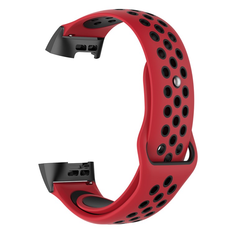 Bi-color Silicone Watch Band Replacement with Stainless Connector for Fitbit Charge 3 - Red / Black-3