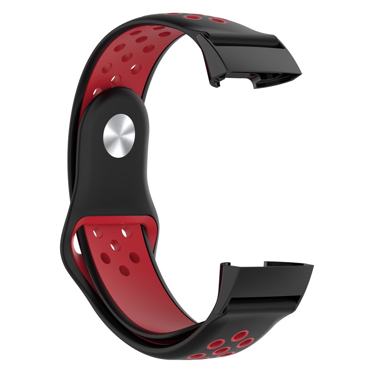 Bi-color Silicone Watch Strap Replacement with Stainless Connector for Fitbit Charge 3 - Black / Red-2