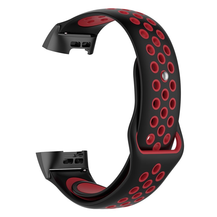 Bi-color Silicone Watch Strap Replacement with Stainless Connector for Fitbit Charge 3 - Black / Red-3