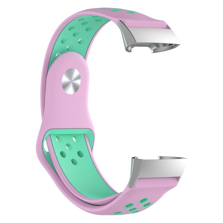 Bi-color Flexible Silicone Watch Band with Stainless Connector for Fitbit Charge 3 - Pink / Cyan-2