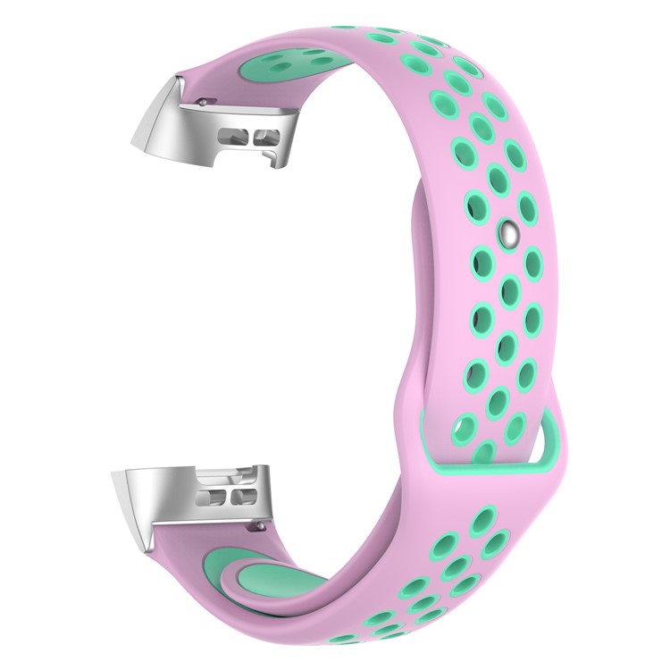 Bi-color Flexible Silicone Watch Band with Stainless Connector for Fitbit Charge 3 - Pink / Cyan-3