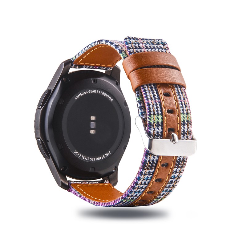Cloth and Genuine Leather Watch Band Strap for 22mm Smart Watch - 002-1