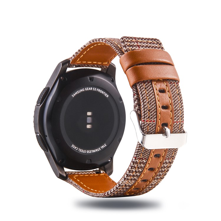 Cloth and Genuine Leather Watch Strap for 22mm Smart Watch - 004-1