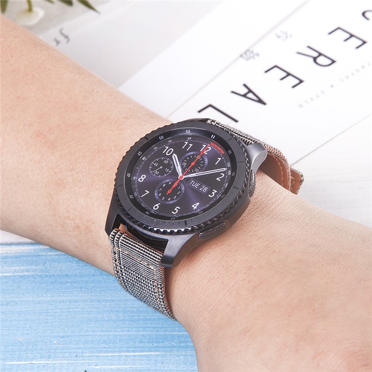 Cloth and Genuine Leather Watch Band Replacement for 22mm Smart Watch - 005-4