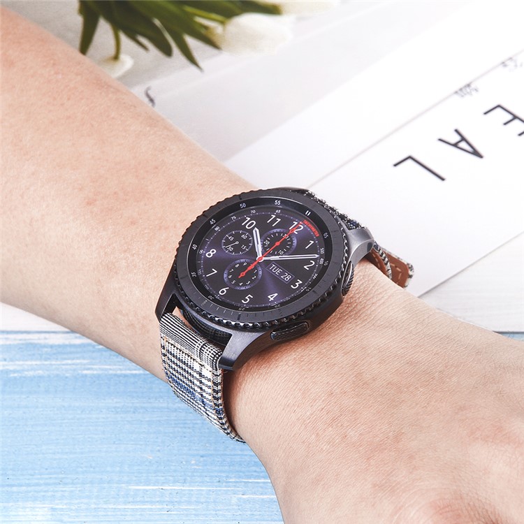 Cloth and Genuine Leather Watch Wrist Strap for 22mm Smart Watch - 010-4