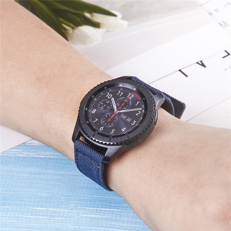 Adjustable Size Cloth and Genuine Leather Watch Band Strap for 22mm Smart Watch - 018-4