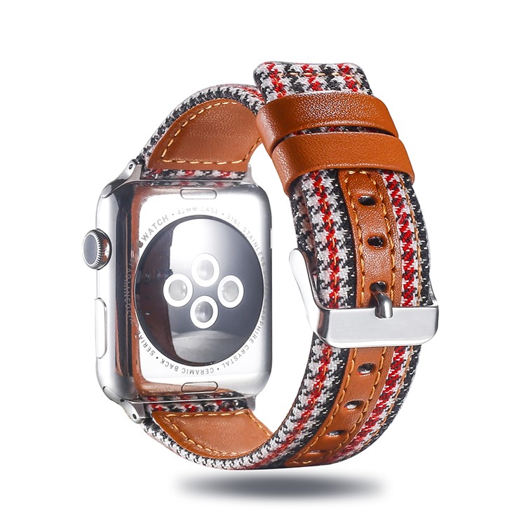 Cloth and Genuine Leather Wrist Watch Band for Apple Watch Series 4 40mm, Series 3 / 2 / 1 38mm - 003-1
