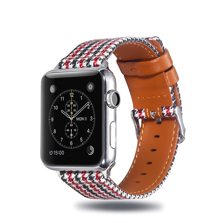 Cloth and Genuine Leather Wrist Watch Band for Apple Watch Series 4 40mm, Series 3 / 2 / 1 38mm - 003-2