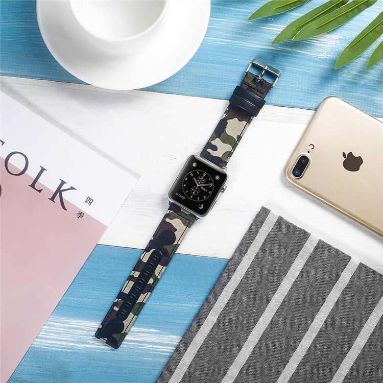 Cloth and Genuine Leather Watch Accessory Band for Apple Watch Series 4 40mm, Series 3 / 2 / 1 38mm - 005-4