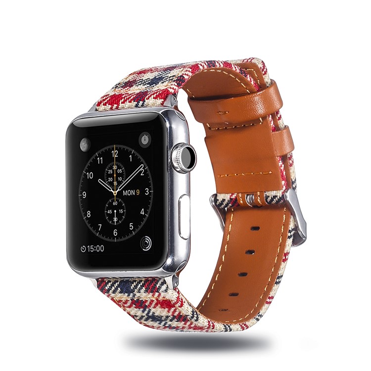 Cloth and Genuine Leather Adjustable Watch Band for Apple Watch Series 4 40mm, Series 3 / 2 / 1 38mm - 009-2