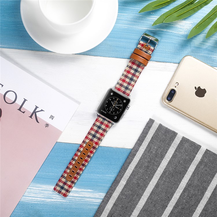 Cloth and Genuine Leather Adjustable Watch Band for Apple Watch Series 4 40mm, Series 3 / 2 / 1 38mm - 009-4