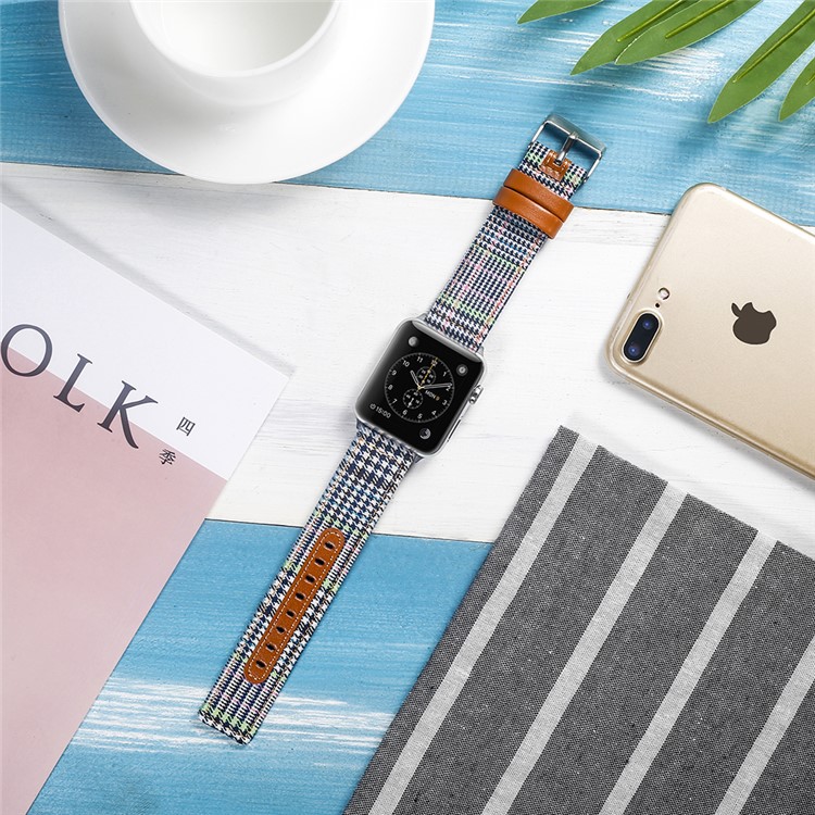 Cloth and Genuine Leather Watch Band Replace Part for Apple Watch Series 4 40mm, Series 3 / 2 / 1 38mm - 011-4