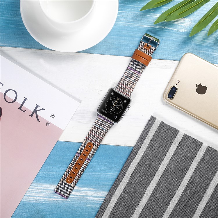 Cloth and Genuine Leather Watch Band Replacement for Apple Watch Series 4 40mm, Series 3 / 2 / 1 38mm - 012-4