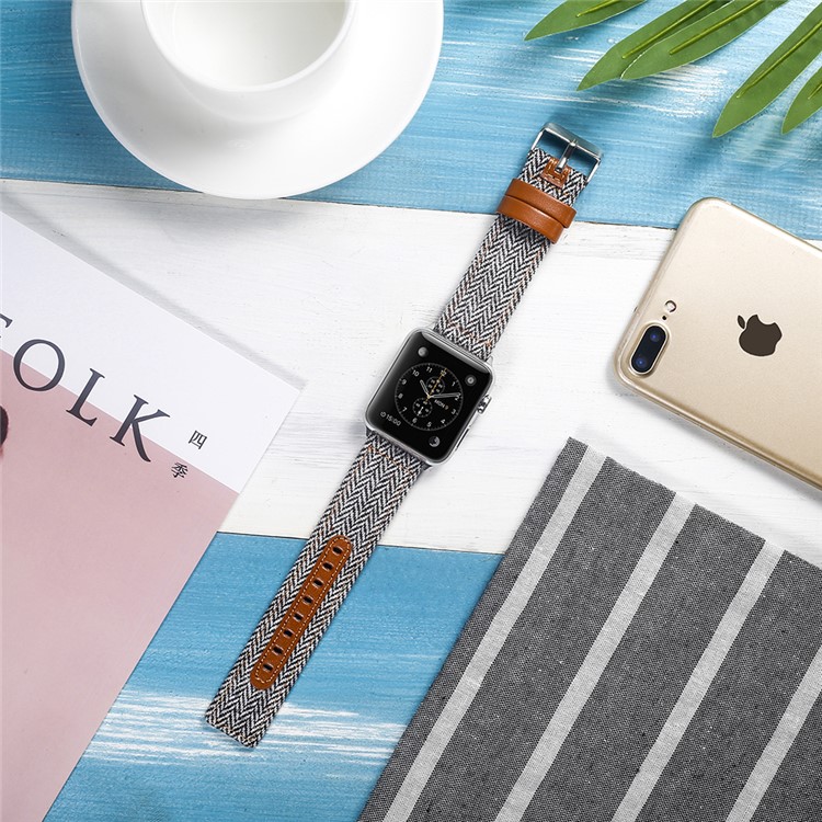 Cloth and Genuine Leather Smart Watch Band Replacement for Apple Watch Series 4 40mm, Series 3 / 2 / 1 38mm - 015-4