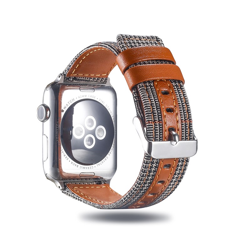 Cloth and Genuine Leather Watch Band Strap Replacement for Apple Watch Series 4 40mm, Series 3 / 2 / 1 38mm - 017-1