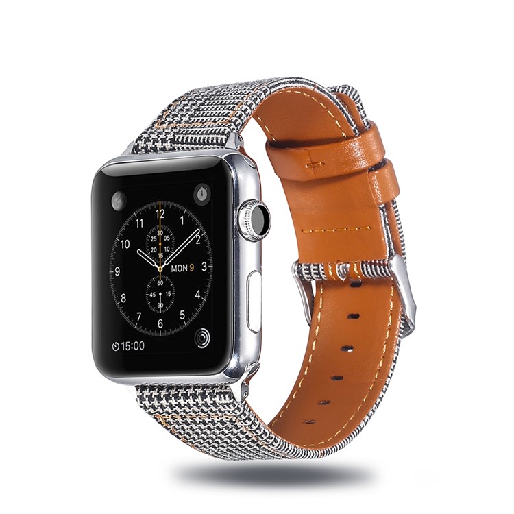 Cloth and Genuine Leather Watch Band Strap Replacement for Apple Watch Series 4 40mm, Series 3 / 2 / 1 38mm - 017-2