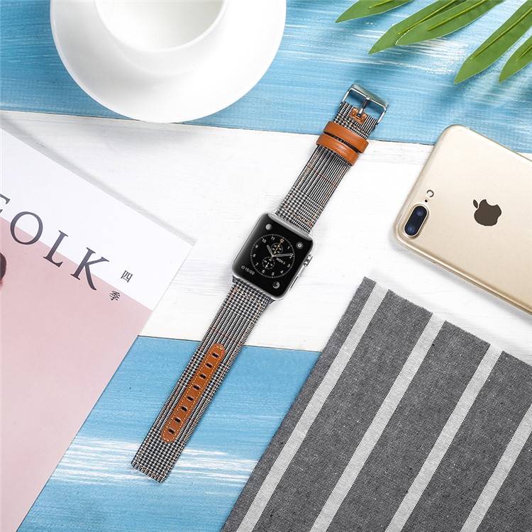Cloth and Genuine Leather Watch Band Strap Replacement for Apple Watch Series 4 40mm, Series 3 / 2 / 1 38mm - 017-4