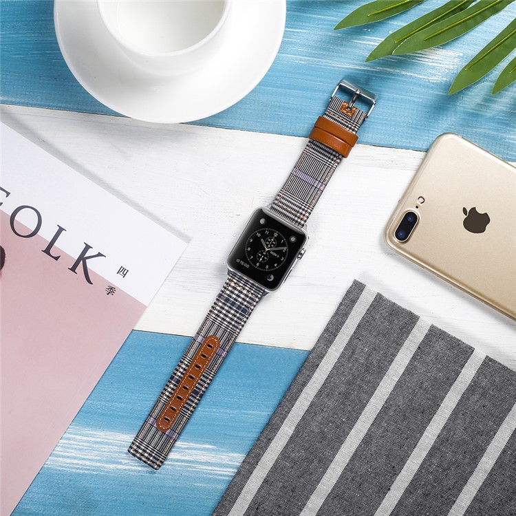Cloth and Genuine Leather Watch Accessory Band for Apple Watch Series 4 40mm, Series 3 / 2 / 1 38mm - 019-4