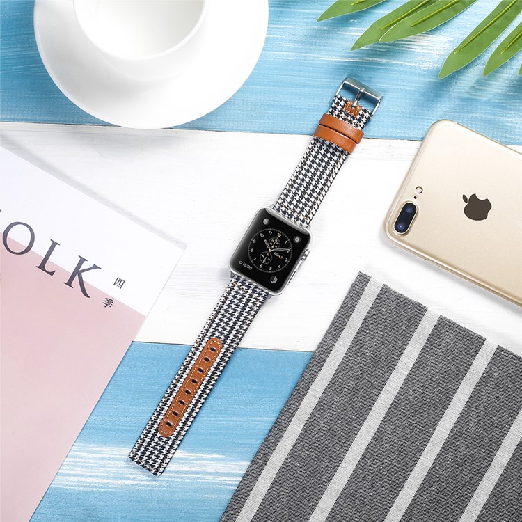 Genuine Leather and Cloth Watch Strap for Apple Watch Series 4 44mm, Series 3 / 2 / 1 42mm - 001-4