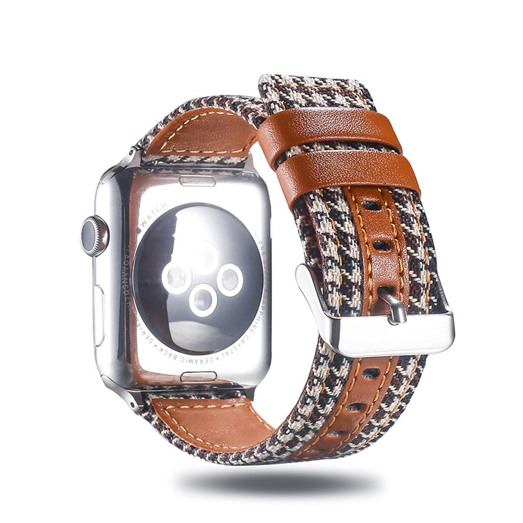 Genuine Leather and Cloth Watch Strap Band for Apple Watch Series 4 44mm, Series 3 / 2 / 1 42mm - 003-2