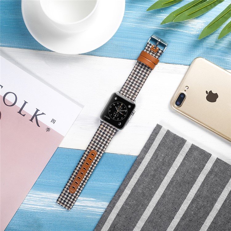 Genuine Leather and Cloth Watch Strap Band for Apple Watch Series 4 44mm, Series 3 / 2 / 1 42mm - 003-4