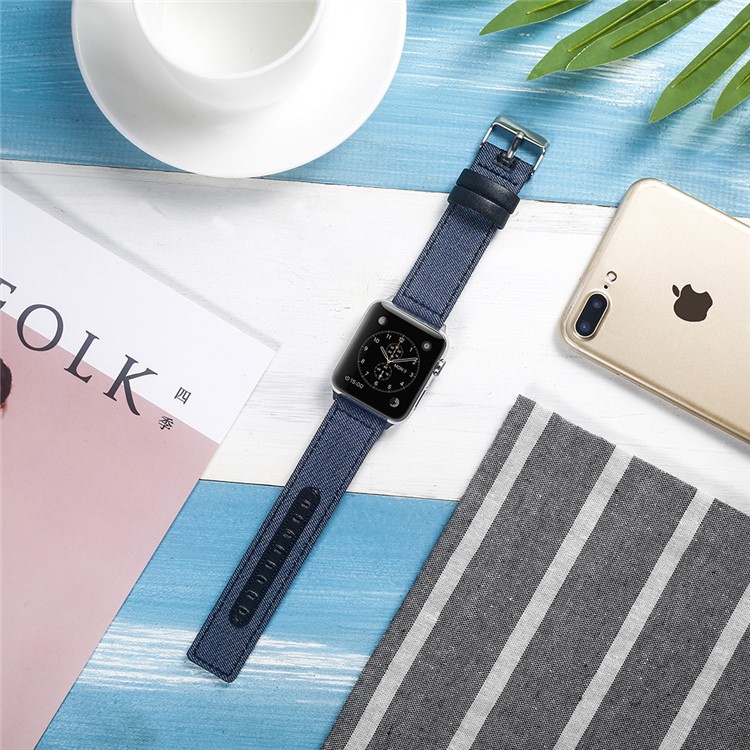Genuine Leather and Cloth Watch Wrist Strap for Apple Watch Series 4 44mm, Series 3 / 2 / 1 42mm - 011-4