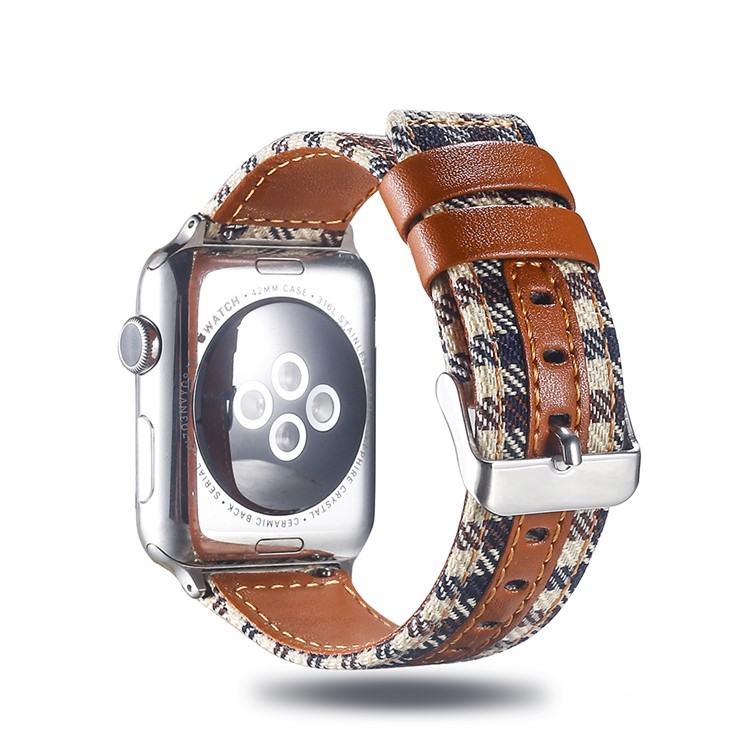 Genuine Leather and Cloth Smart Watch Strap for Apple Watch Series 4 44mm, Series 3 / 2 / 1 42mm - 005-2
