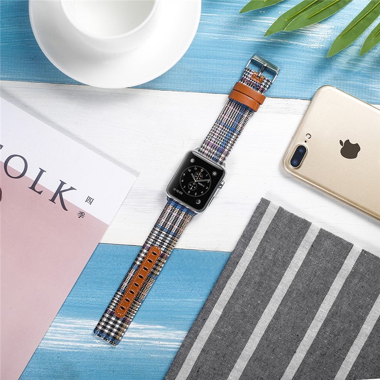 Genuine Leather and Cloth Smart Watch Wrist Band for Apple Watch Series 4 44mm, Series 3 / 2 / 1 42mm - 019-4
