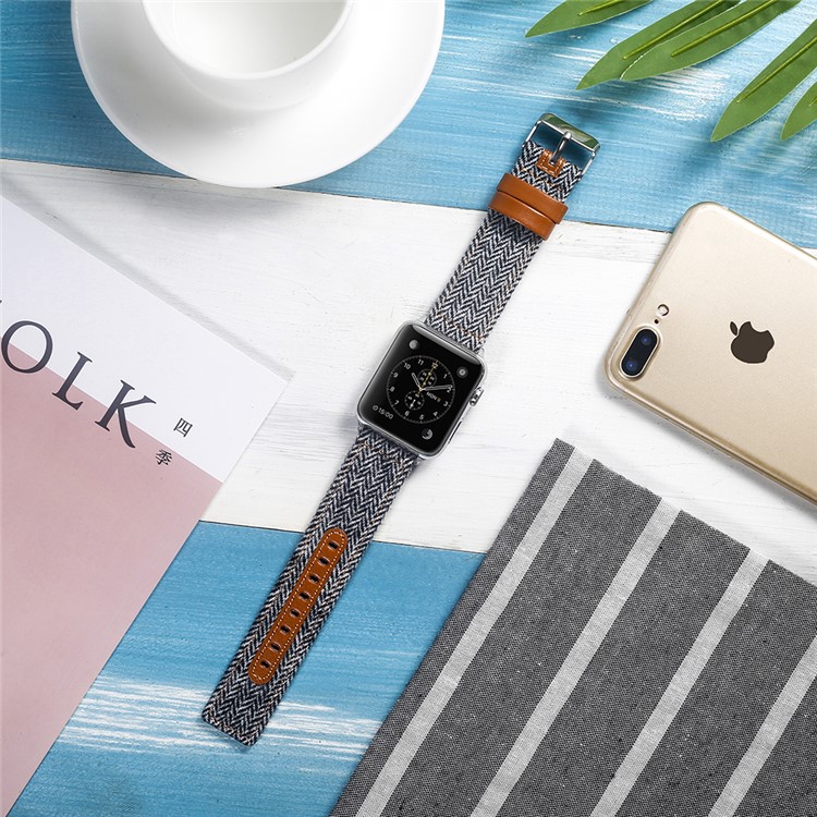 Genuine Leather and Cloth Smart Watch Wrist Strap for Apple Watch Series 4 44mm, Series 3 / 2 / 1 42mm - 016-4