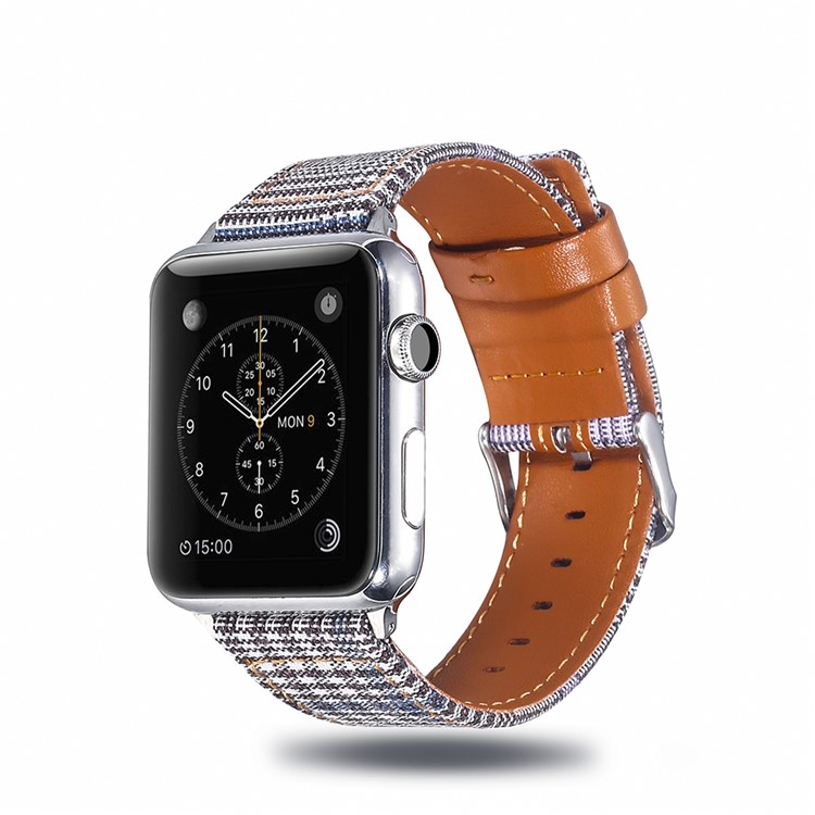 Adjustable Size Genuine Leather and Cloth Watch Strap Band for Apple Watch Series 4 44mm, Series 3 / 2 / 1 42mm - 007-3
