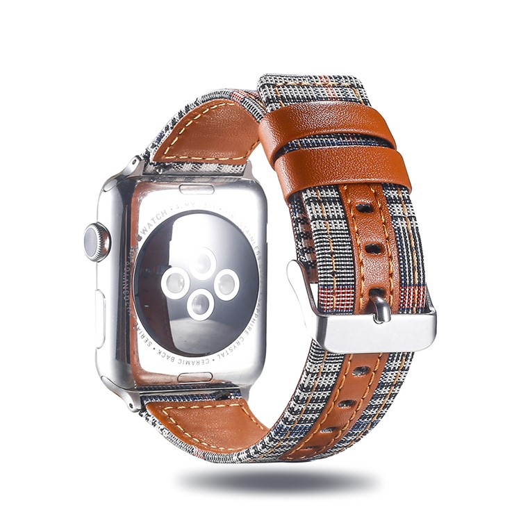 Adjustable Size Genuine Leather and Cloth Watch Band Strap for Apple Watch Series 4 44mm, Series 3 / 2 / 1 42mm - 009-2