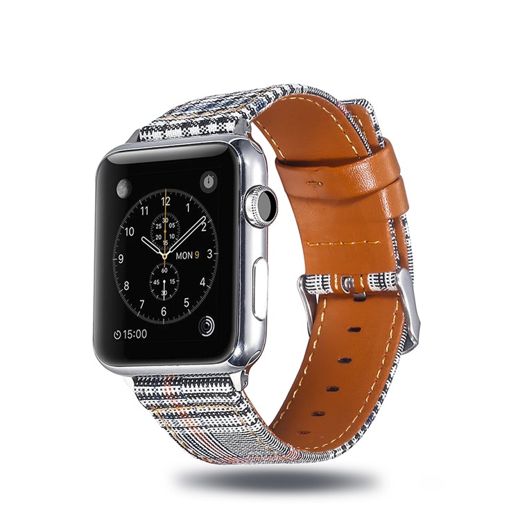 Adjustable Size Genuine Leather and Cloth Watch Band Strap for Apple Watch Series 4 44mm, Series 3 / 2 / 1 42mm - 009-3