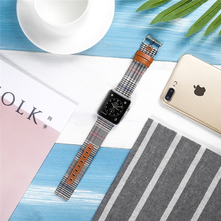 Adjustable Size Genuine Leather and Cloth Watch Band Strap for Apple Watch Series 4 44mm, Series 3 / 2 / 1 42mm - 009-4