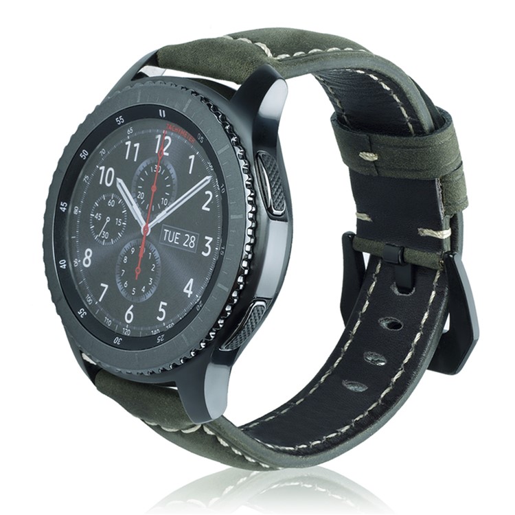 22mm Bracelet De Montre En Cuir De Vachette Universel Pour Samsung Gear S3 Classique / Frontière Etc. - Mat / Armée Verte-2