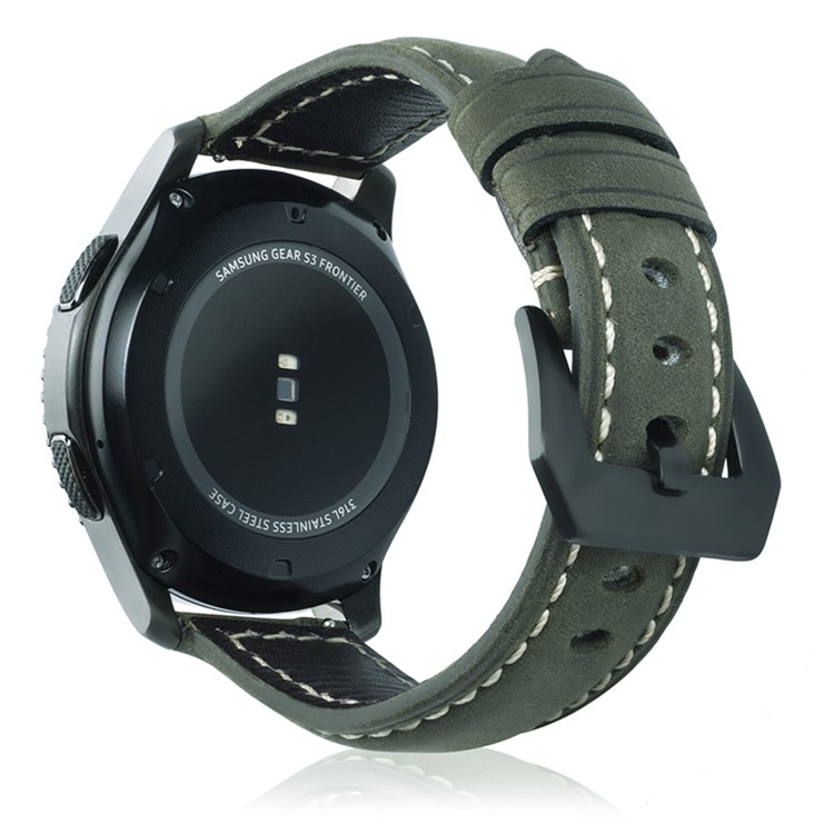 22mm Bracelet De Montre En Cuir De Vachette Universel Pour Samsung Gear S3 Classique / Frontière Etc. - Mat / Armée Verte-3