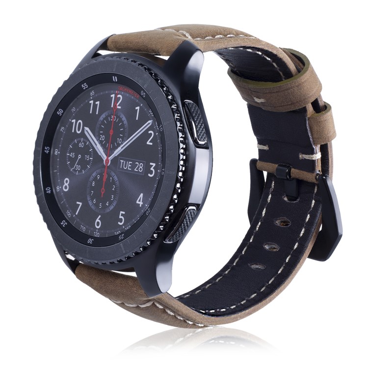 22mm Universal Cowhide Leather Watchband Replacement for Samsung Gear S3 Classic/Frontier etc - Matte / Light Brown-2