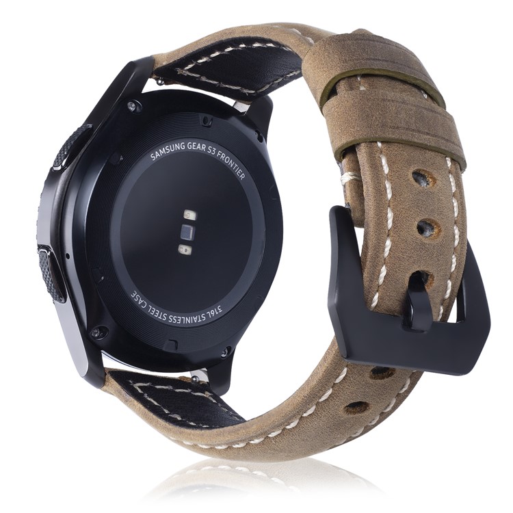 22mm Universal Cowhide Leather Watchband Replacement for Samsung Gear S3 Classic/Frontier etc - Matte / Light Brown-3