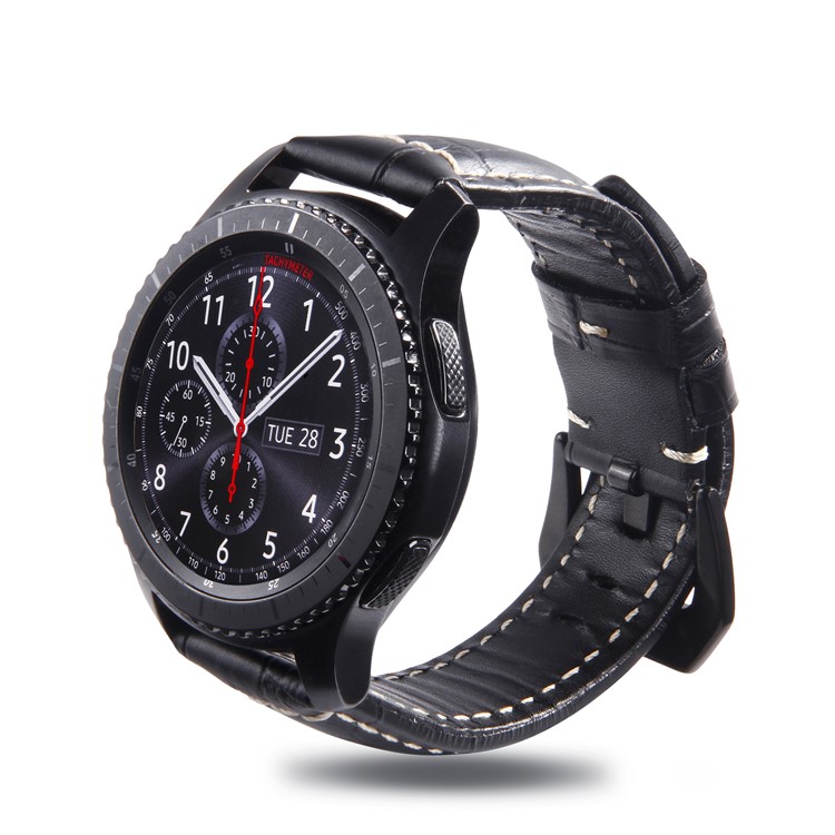 22mm Universal Cowhide Leather Watch Wrist Band for Samsung Gear S3 Classic/Frontier etc - Crocodile / Black-2