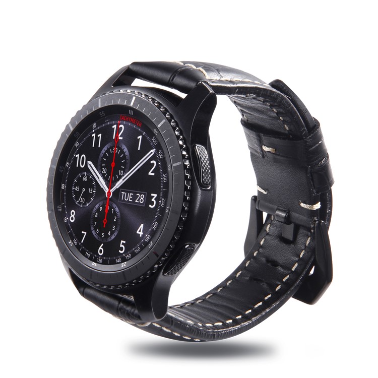 22 mm Canda da Polso Per Orologi in Pelle di Vacca in Pelle Universale Per Samsung Gear S3 Classic/Frontier Ecc. - Coccodrillo / Nero-2