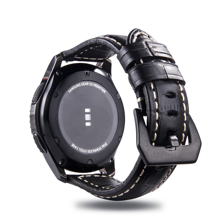 22mm Universal Cowhide Leather Watch Wrist Band for Samsung Gear S3 Classic/Frontier etc - Crocodile / Black-3
