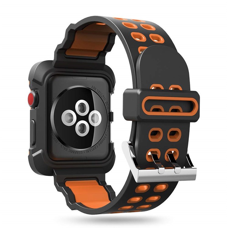 Dual Color TPU Smart Watch Band for Apple Watch Series 4 44mm, Series 3 / 2 / 1 42mm - Black / Orange-3