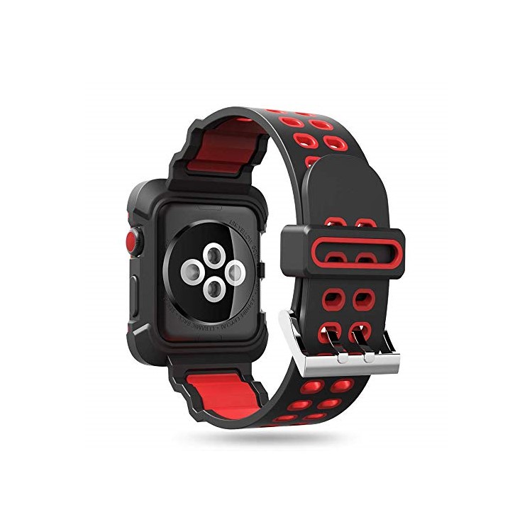 Dual Color TPU Smart Watch Wrist Band Strap for Apple Watch Series 4 44mm - Black / Red-2