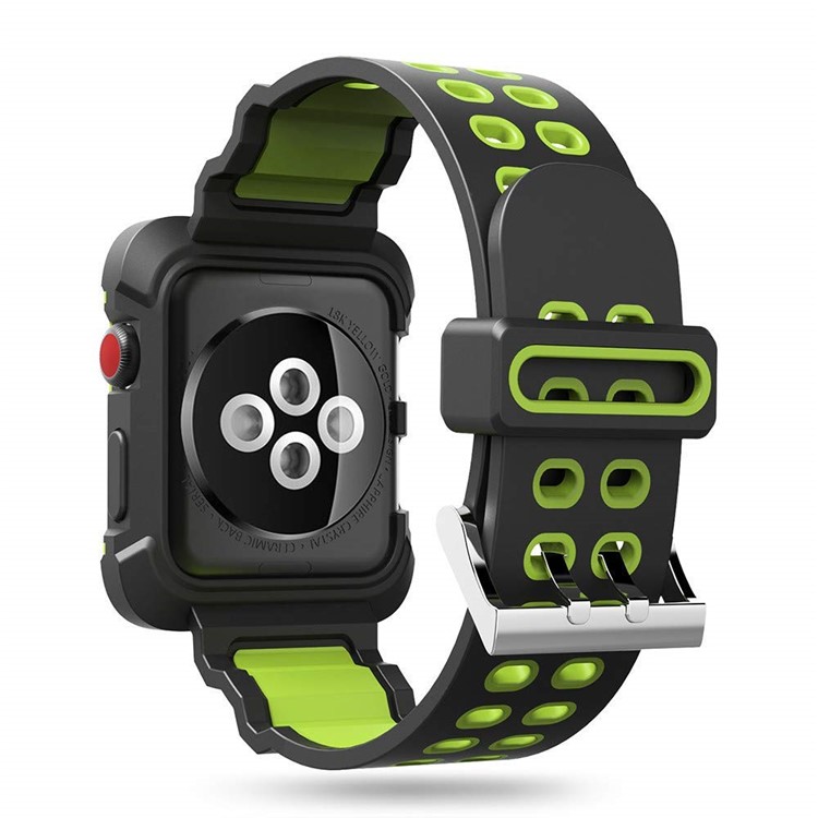 Bi-color TPU Smart Watch Wrist Strap Replacement for Apple Watch Series 4 40mm - Black / Green-2