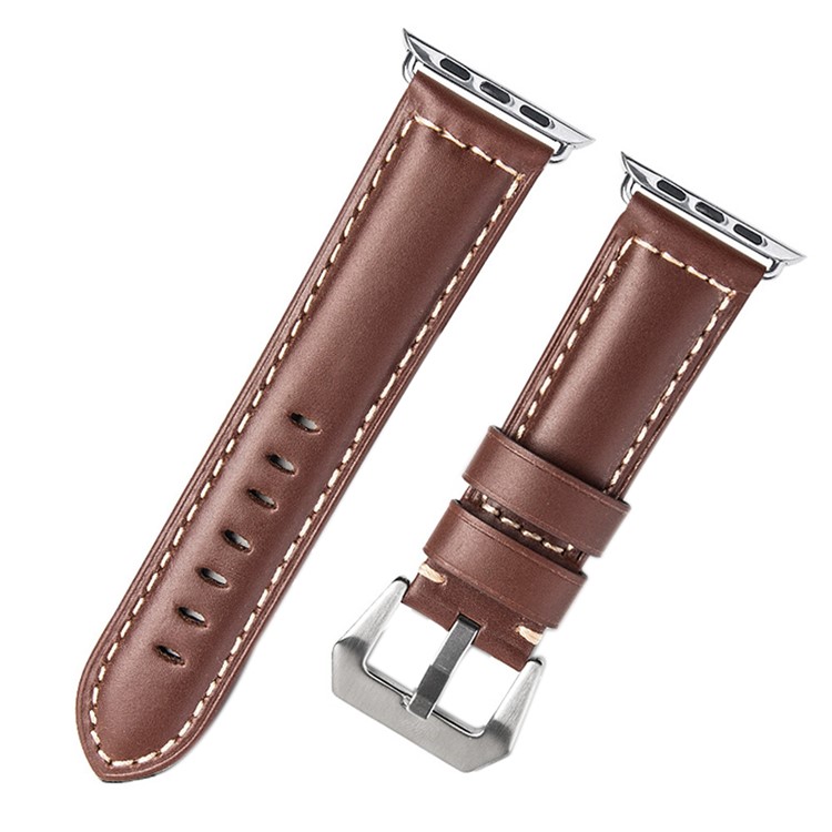 

QIALINO Top Layer Cowhide Leather Watch Band Replacement for Apple Watch Series 4 44mm, Series 3 / 2 / 1 42mm - Brown, Apple Watch Series 3 42mm